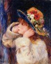 Gadis Muda Dalam Hat Dihiasi Dengan Wildflowers 1880