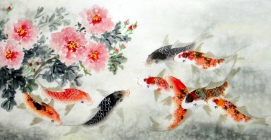 Peixe-Peony - Pintura Chinesa