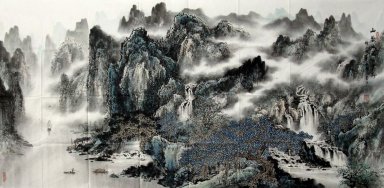 Montanha, rio - pintura chinesa