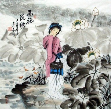 Pintura um dos quatro antigos Beauties-Xisi-chinês