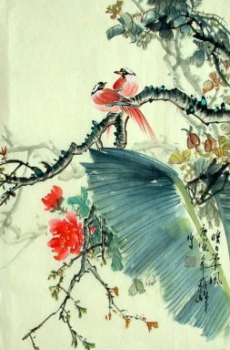 Pájaros y flores - Pintura china