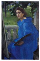 Hanna in een blauwe jurk (Portret van de vrouw van de kunstenaar