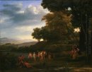 Landschaft mit Tanzen Satyrs und Nymphen