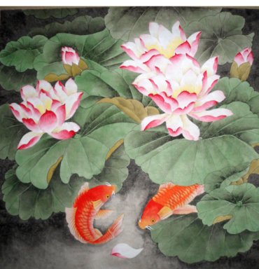 Lotus & pescado - la pintura china