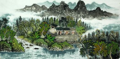 Bäume, Haus - Chinesische Malerei