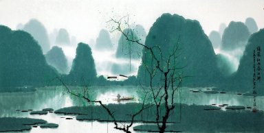 Montanhas, rio - pintura chinesa