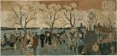 Japanese Triptych Print Showing Japanese And Foreign People Walk