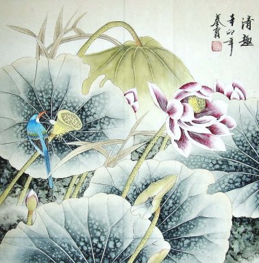 Lotus y pájaros - la pintura china