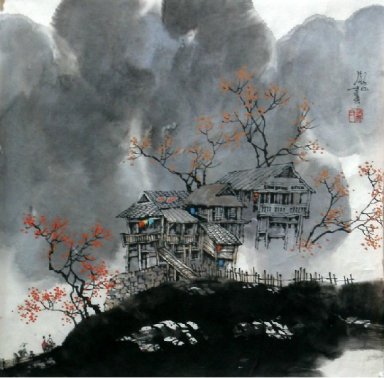 Een woondern huis - Chinees schilderij