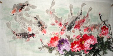 Fish & Peony - Pittura cinese