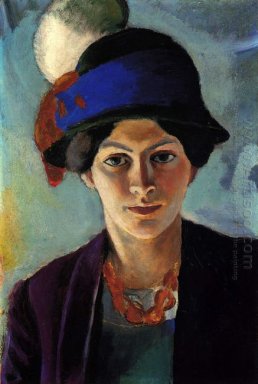 porträtt av konstnärens hustru med en hatt