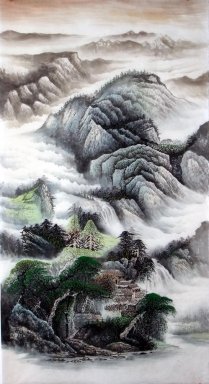 Une cour dans la montagne - Peinture chinoise