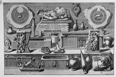 De Romeinse Oudheden T 3 Plaat Xxvii urnen Vazen staan aan weers