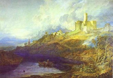Warkworth slottet Northumberland åska Storm Närmar At Sun
