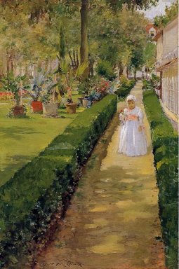 Criança em uma caminhada do jardim