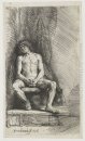 Обнаженный мужчина сидящий перед занавесом 1646