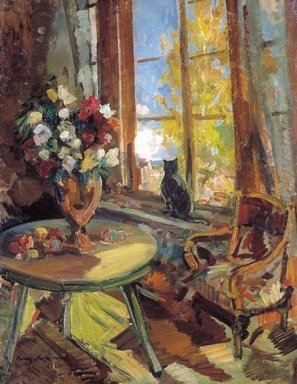Zwarte Kat Op vensterbank 1902