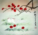 Birds & feuilles rouges - peinture chinoise