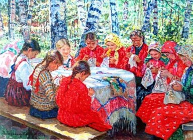 Hand Klassen in einem russischen Dorf
