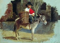 Een jongen op een ezel