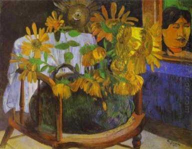Stilleven met zonnebloemen op een fauteuil 1901
