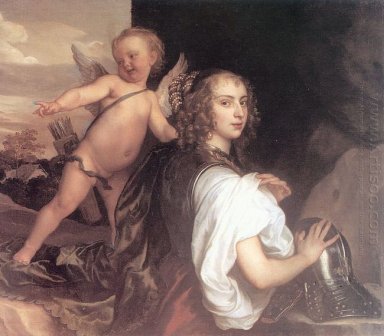 porträtt av en flicka som Erminia åtföljs av cupid 1638