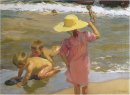 Crianças na praia do mar 1903