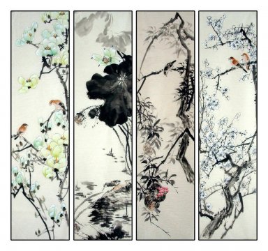 Oiseaux et fleurs - FourInOne - Peinture chinoise