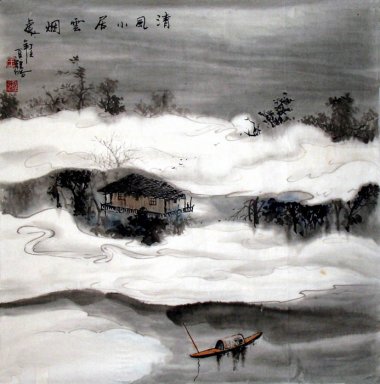 Boat, Hut - Lukisan Cina