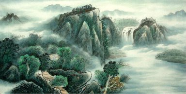 Landscape with river,cloud - Chinese Painting