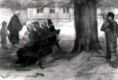 Скамья с четырьмя человеками и ребенок 1882
