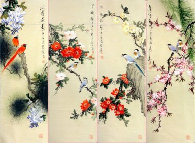 Vogels& Bloemen-Four InOne-- Chinees schilderij