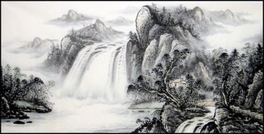 Pintura Chinesa Waterfall-