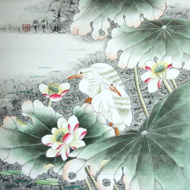 Crane & Lotus - Chinesische Malerei