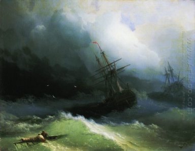 Kapal Dalam Stormy Sea 1866