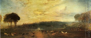  The Lake, Petworth solnedgång, ett Stag Dricka, ca1829