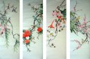 Oiseaux et fleurs (quatre écrans) - Peinture chinoise