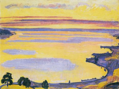 Por do sol no Lago de Genebra From The Caux 1917