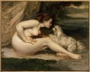 Kvinna Naken med en hund Stående av Leotine Renaude
