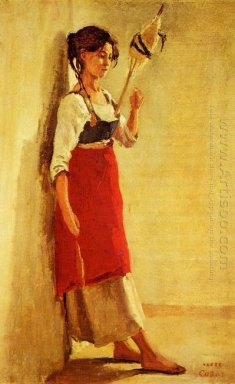 Молодая итальянская женщина из Papigno с ее шпинделя
