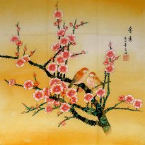 Peach Blossom & Burung - Lukisan Cina