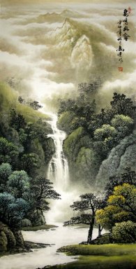 Montagnes, cascade - Peinture chinoise