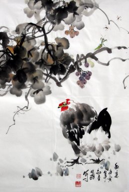 Chicken & Grapes - Pittura cinese
