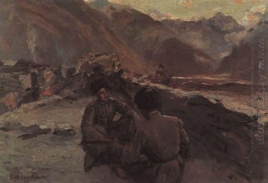 En el Cáucaso Alpinistas Sentado 1889