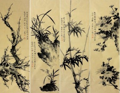 Plum,Orchid,Bamboo,Chrysanthemum-FourInOne - Chinese Painting