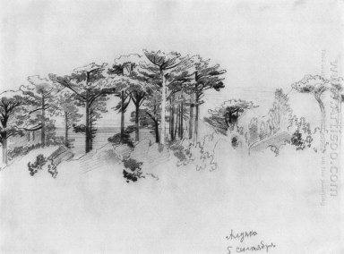 Pine Trees över havet Alupka 1879