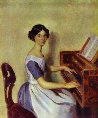 Portret van Die werd P. Zhdanovich aan de Piano