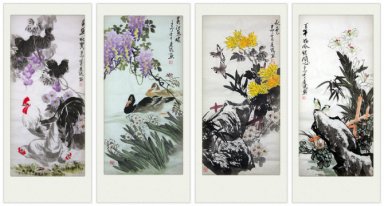 Pássaros & flores - FourInOne - Pintura Chinesa