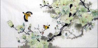 Magnolia-Pássaros - Pintura Chinesa
