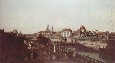 Вид Дрездена The Dresden Фортификационные Рву с мостом Будьте